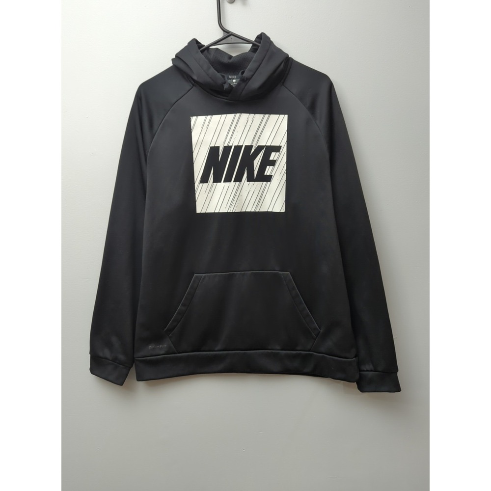 Z1‎ Nike Dri Fit Kangaroo Pocket Pullover Hoodie Black White Men's Large
